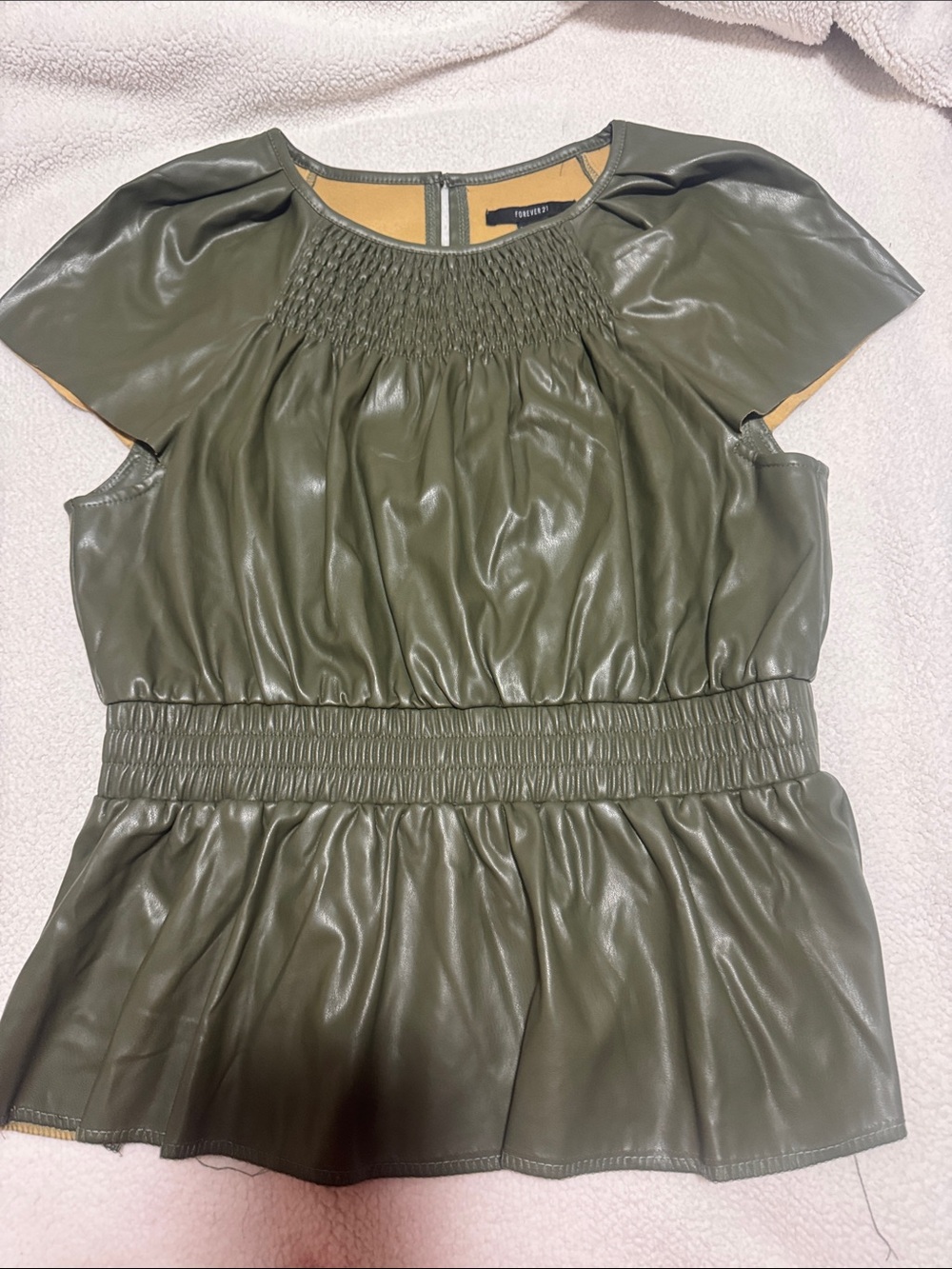 Forever 21 Olive Faux Leather Peplum Top
